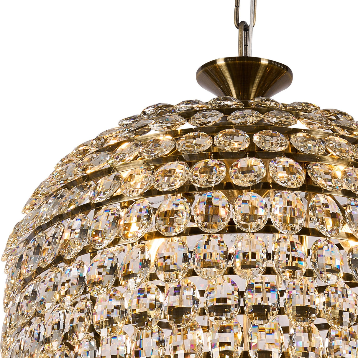 Coniston 60cm Tall Acorn 20 Light Crystal Chandelier - Antique Brass