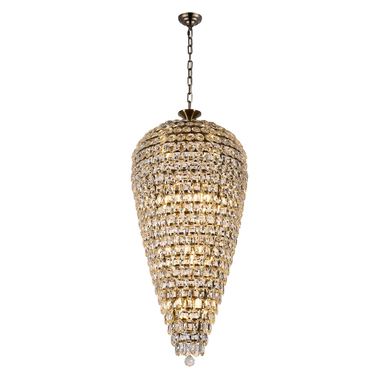 Coniston 60cm Tall Acorn 20 Light Crystal Chandelier - Antique Brass