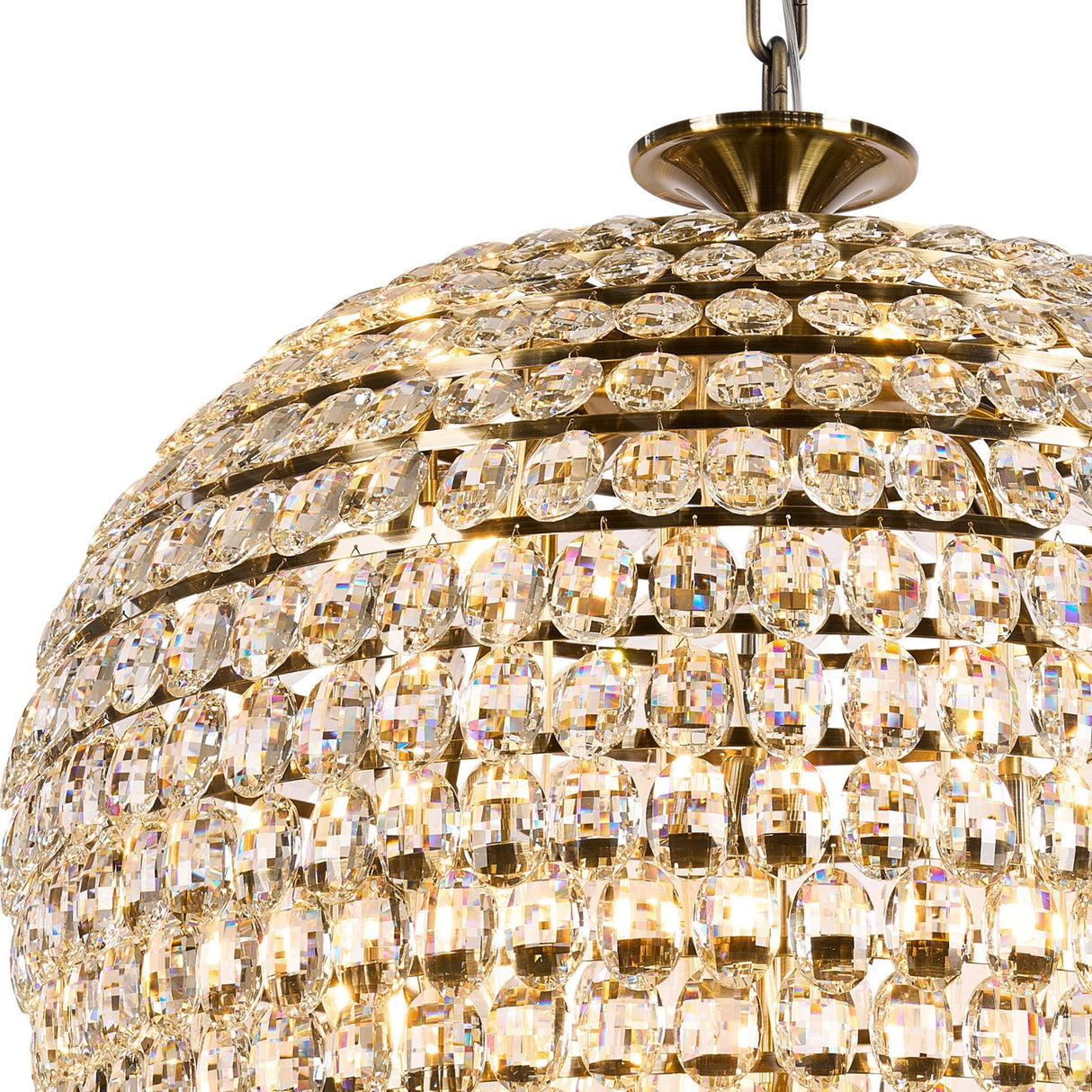 Coniston 80cm Acorn 25 Light Crystal Chandelier - Antique Brass