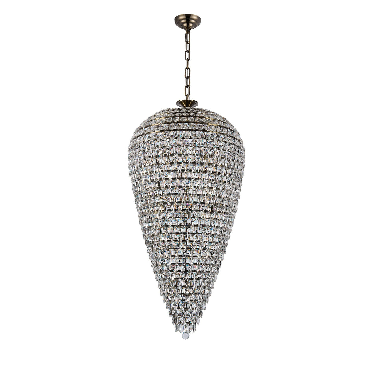 Coniston 80cm Tall Acorn 30 Light Crystal Chandelier - Antique Brass