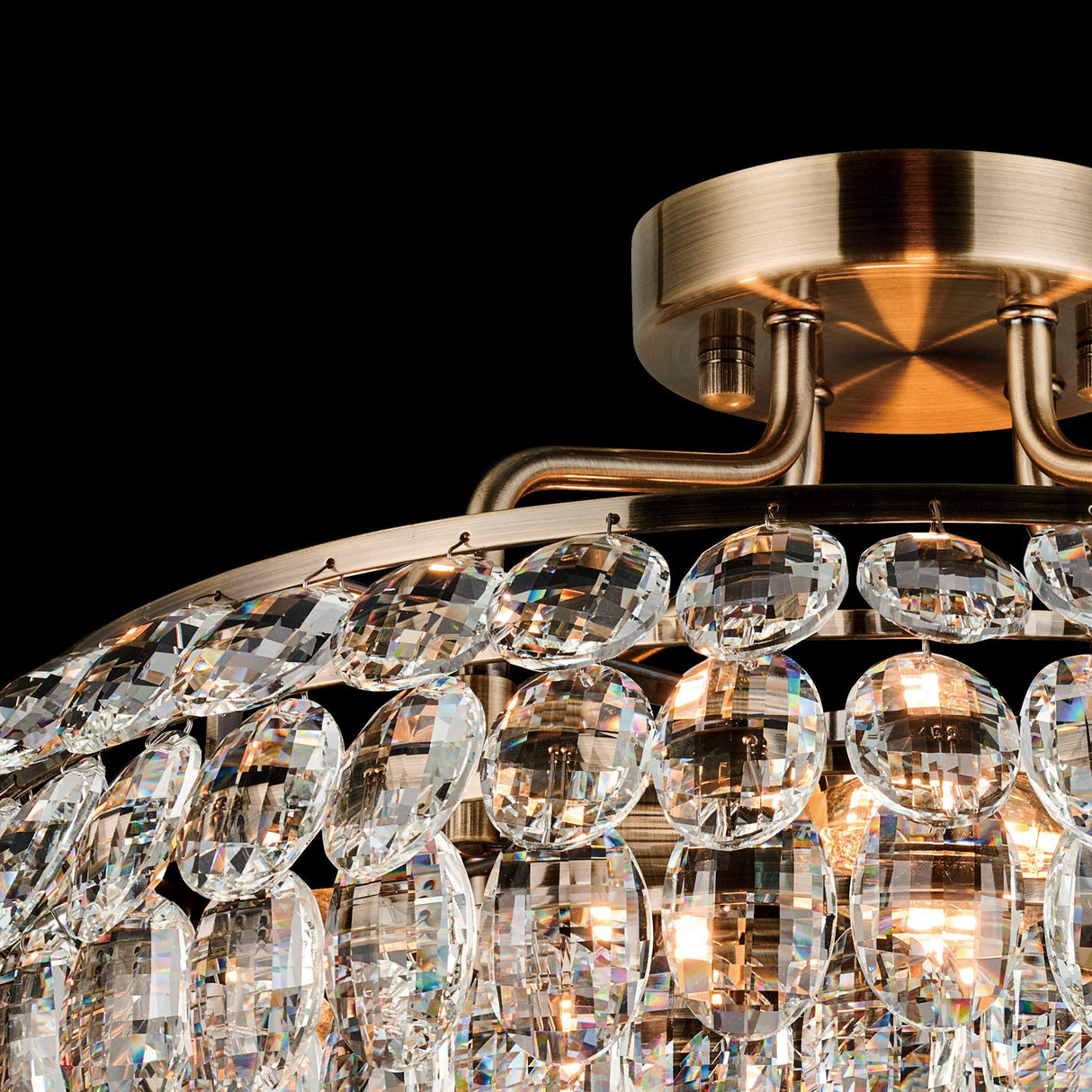 Coniston 8 Light Ring Crystal Semi-Flush Ceiling Light - Antique Brass