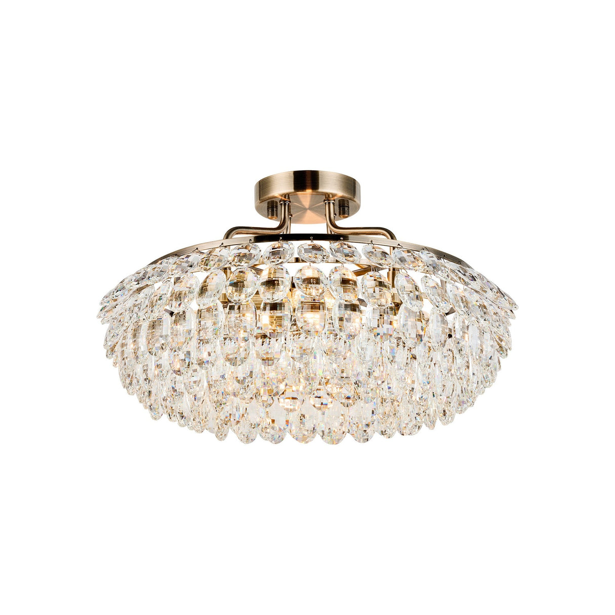 Coniston 8 Light Ring Crystal Semi-Flush Ceiling Light - Antique Brass