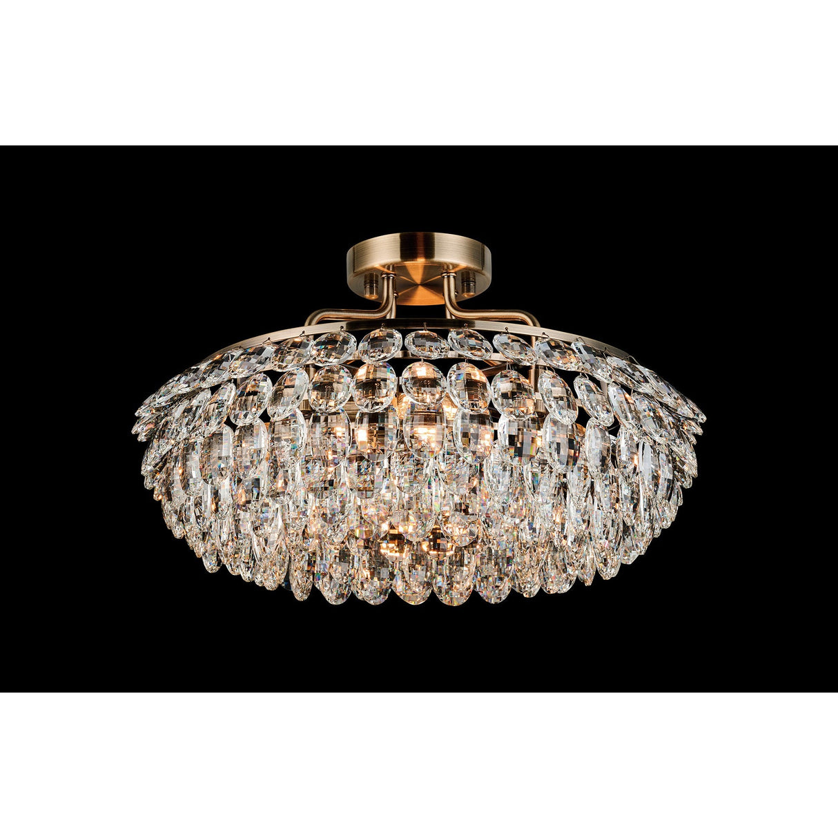 Coniston 8 Light Ring Crystal Semi-Flush Ceiling Light - Antique Brass