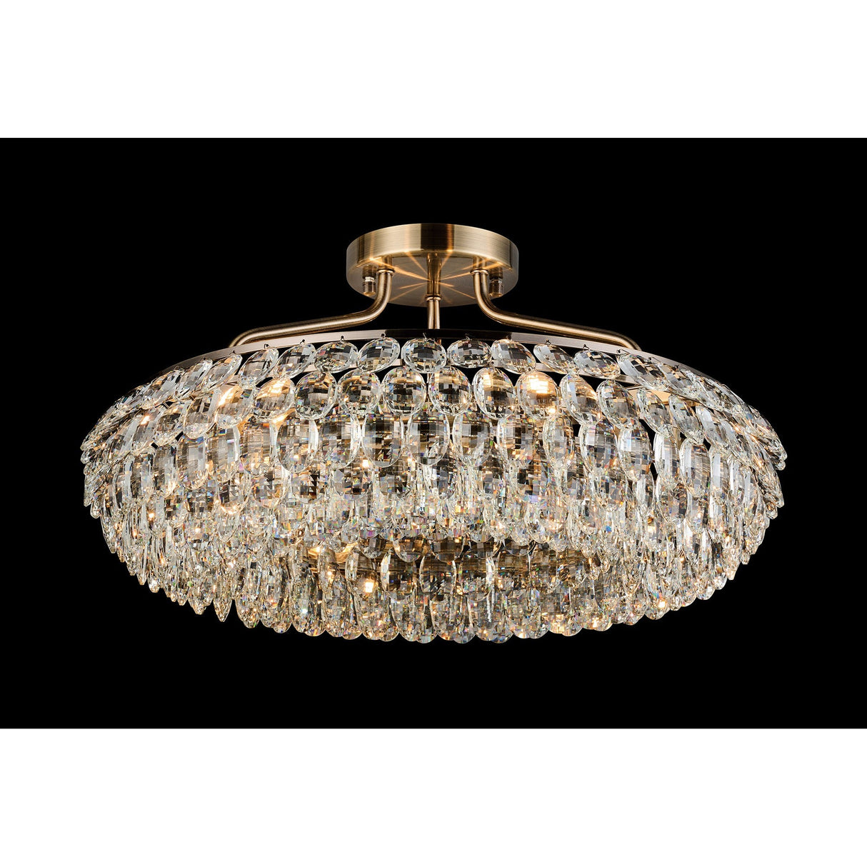 Coniston 15 Light Ring Crystal Semi-Flush Ceiling Light - Antique Brass