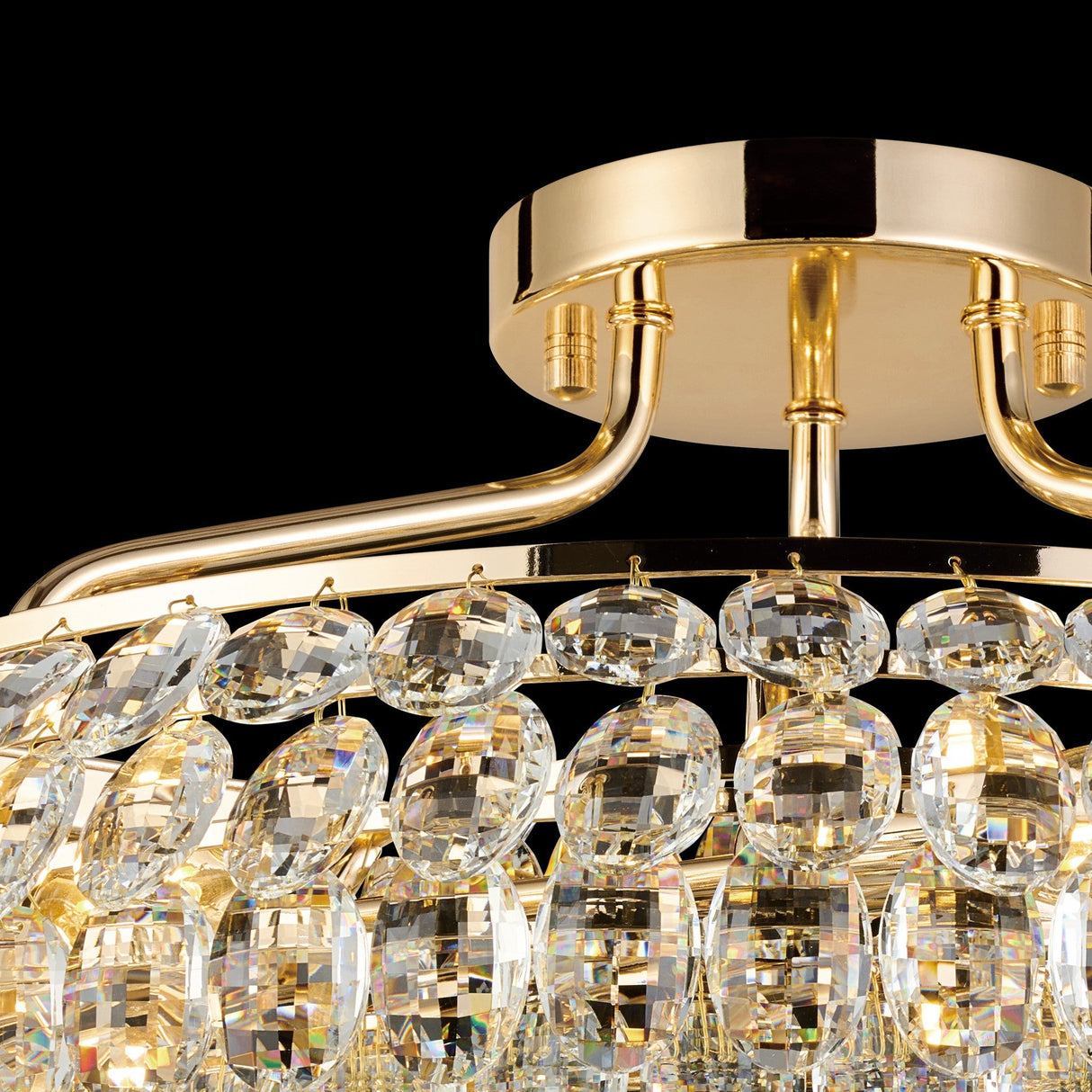 Coniston 15 Light Ring Crystal Semi-Flush Ceiling Light - French Gold
