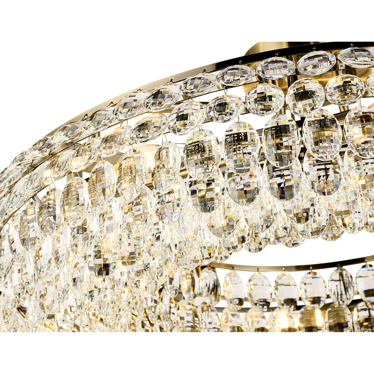 Coniston 18 Light Ring Crystal Semi-Flush Ceiling Light - Antique Brass