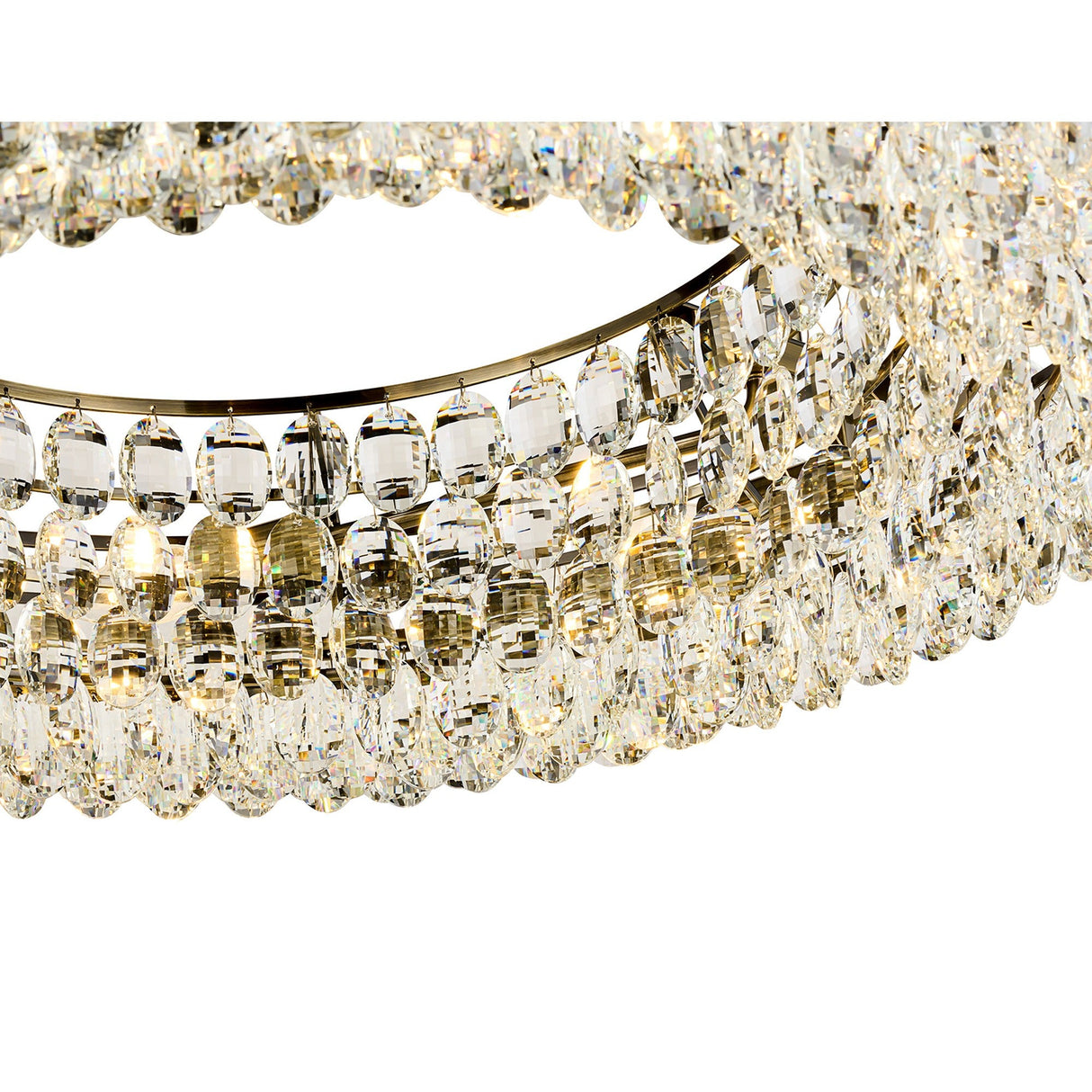 Coniston 18 Light Ring Crystal Semi-Flush Ceiling Light - Antique Brass