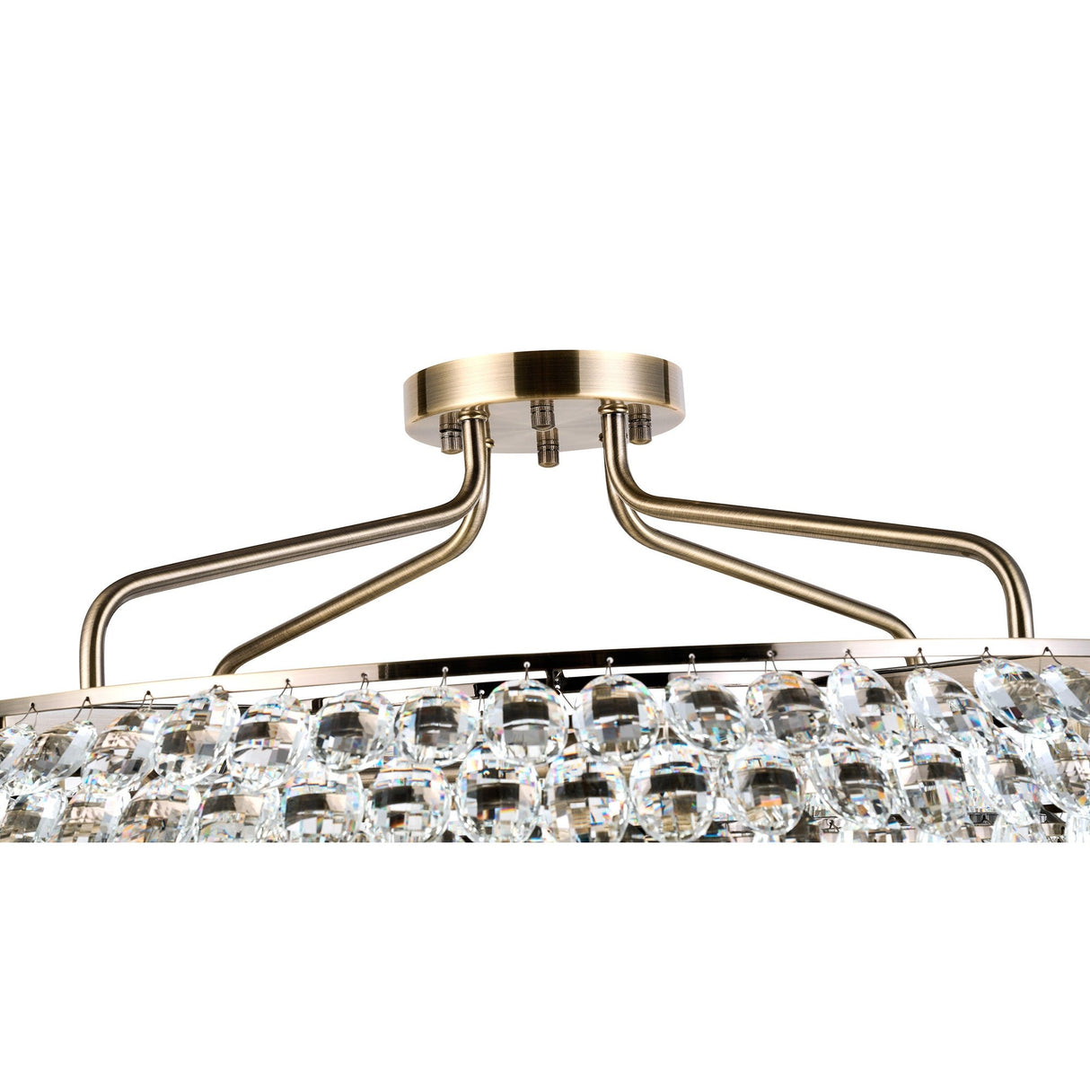 Coniston 18 Light Ring Crystal Semi-Flush Ceiling Light - Antique Brass