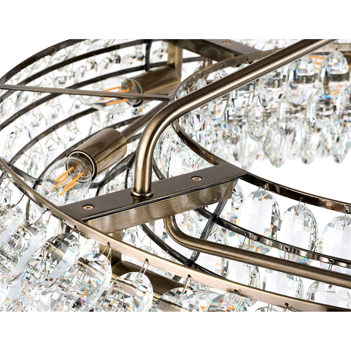 Coniston 18 Light Ring Crystal Semi-Flush Ceiling Light - Antique Brass