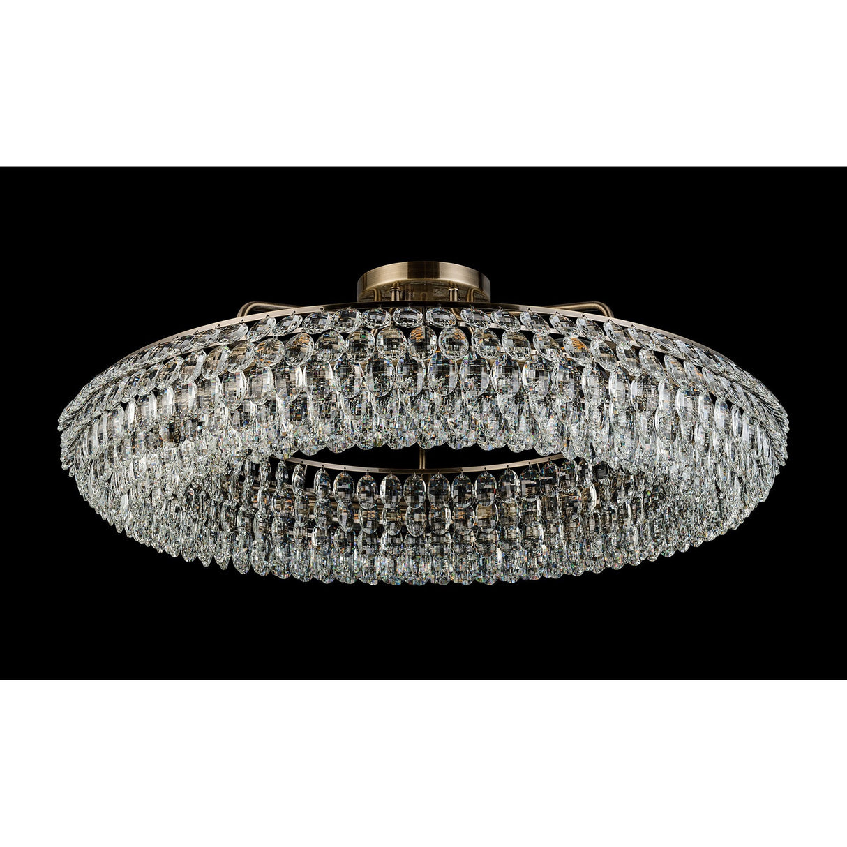 Coniston 4 Light Ring Crystal Semi-Flush Ceiling Light - Antique Brass
