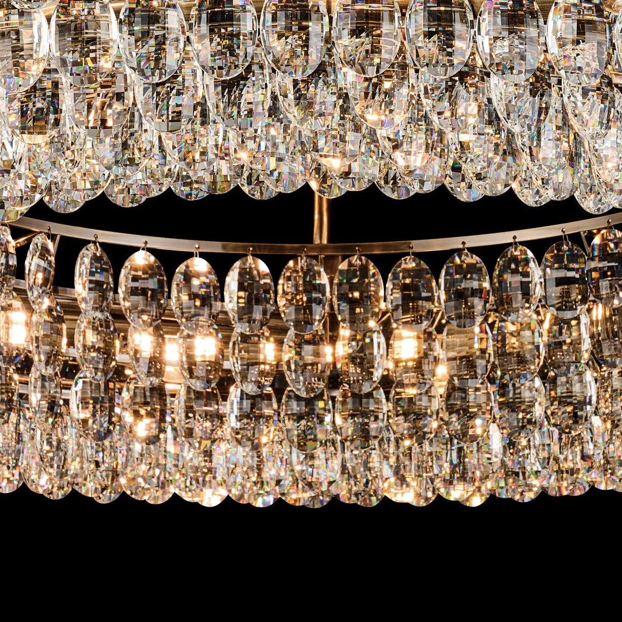 Coniston 4 Light Ring Crystal Semi-Flush Ceiling Light - Antique Brass