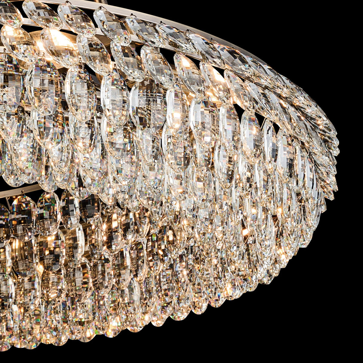 Coniston 4 Light Ring Crystal Semi-Flush Ceiling Light - Antique Brass