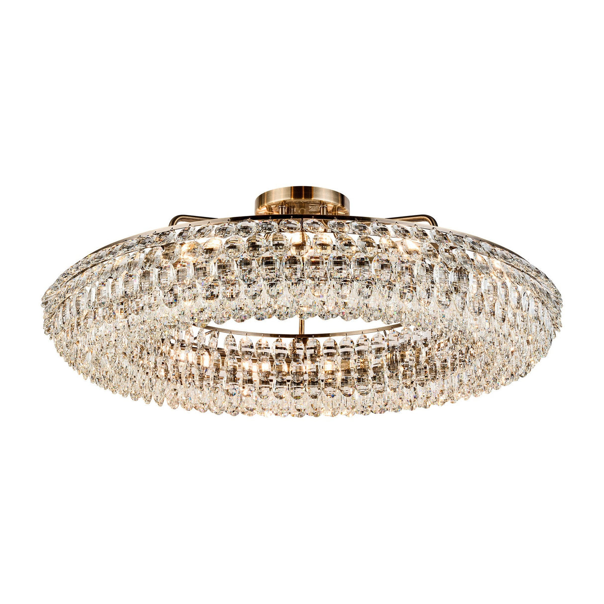 Coniston 4 Light Ring Crystal Semi-Flush Ceiling Light - Antique Brass