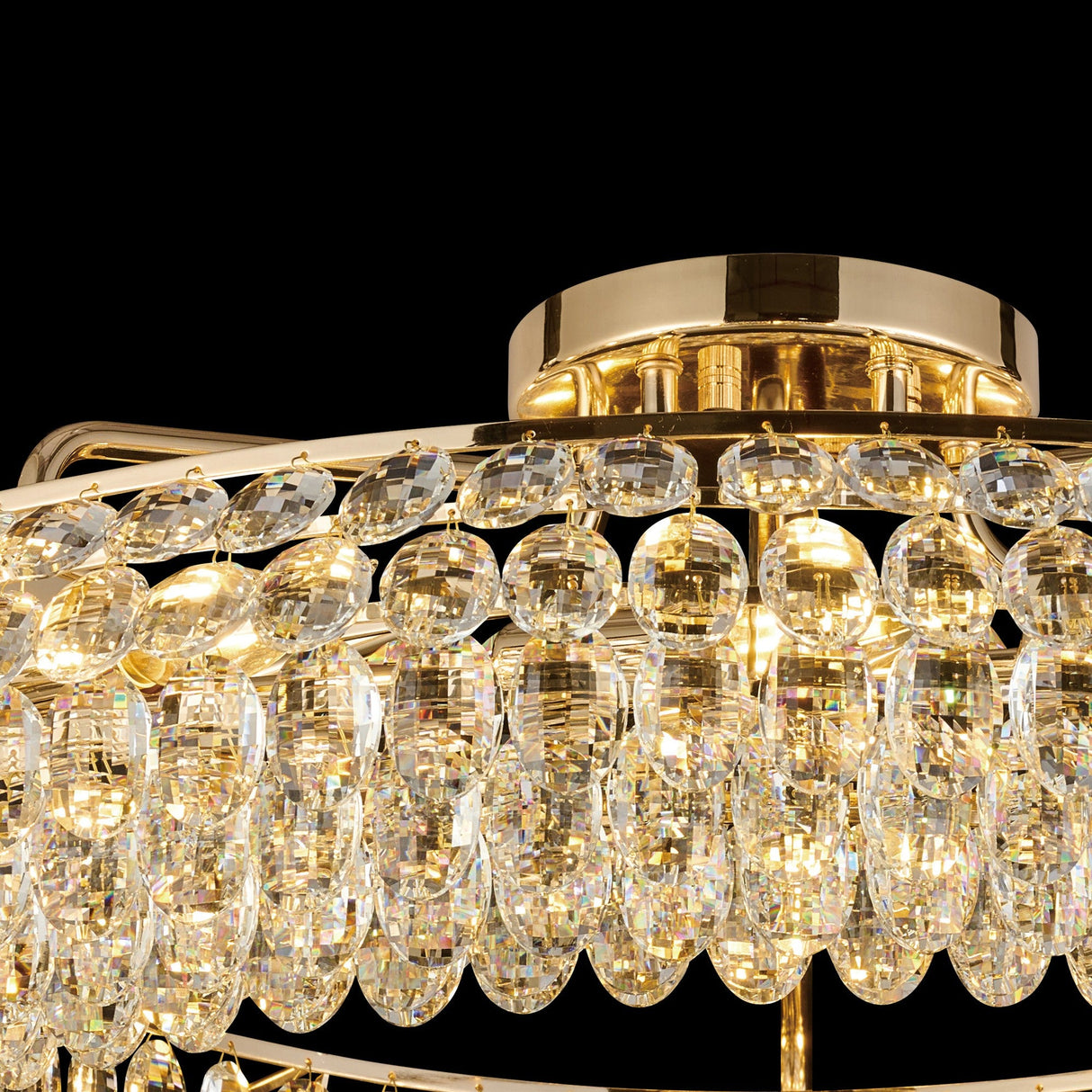 Coniston 4 Light Ring Crystal Semi-Flush Ceiling Light - French Gold