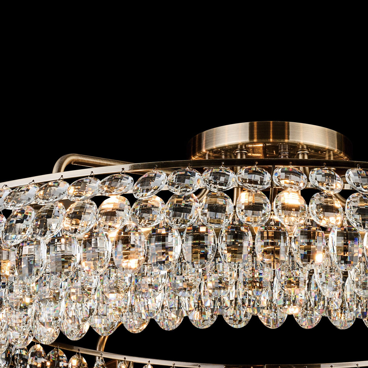 Coniston 6 Light Ring Crystal Semi-Flush Ceiling Light - Antique Brass