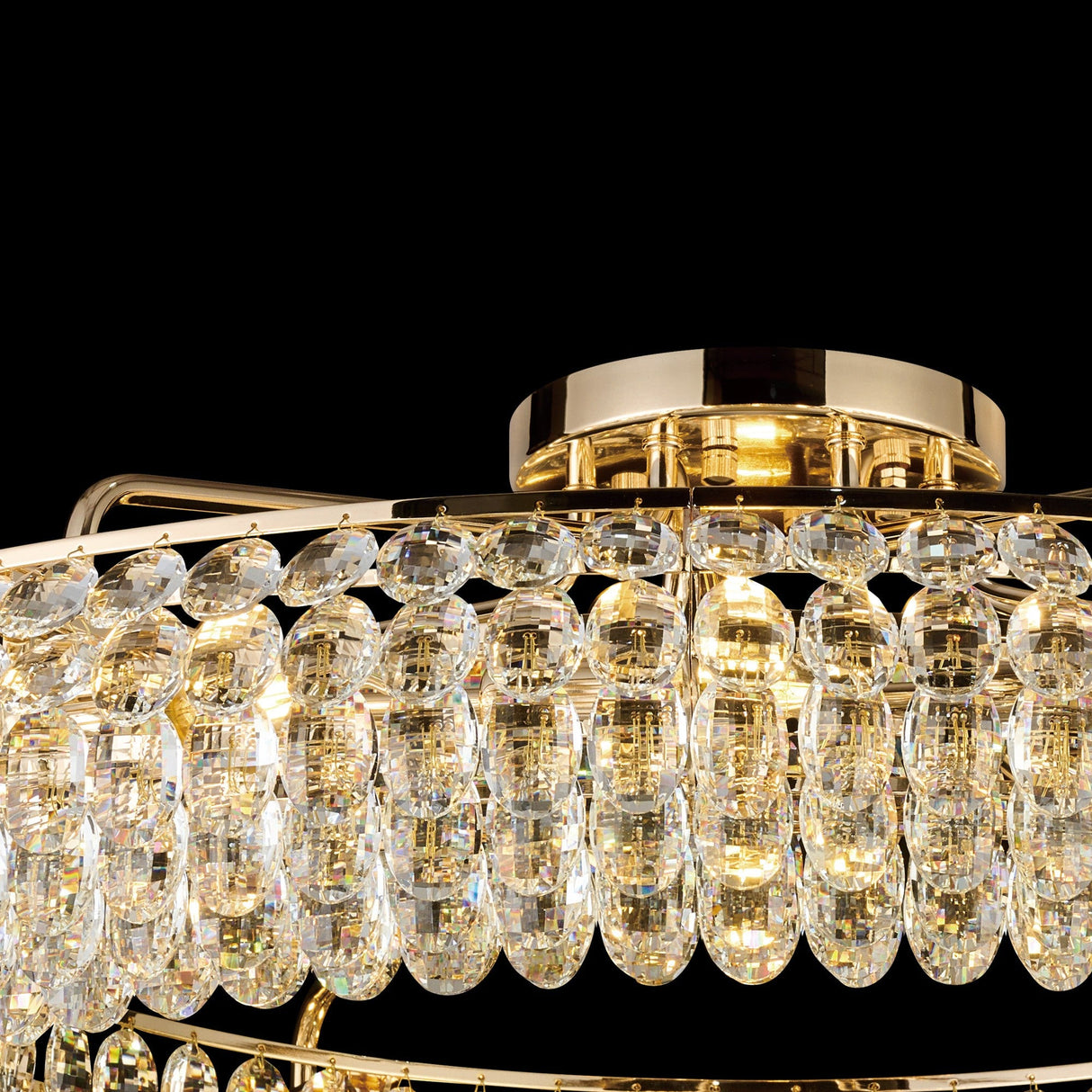 Coniston 6 Light Ring Crystal Semi-Flush Ceiling Light - French Gold