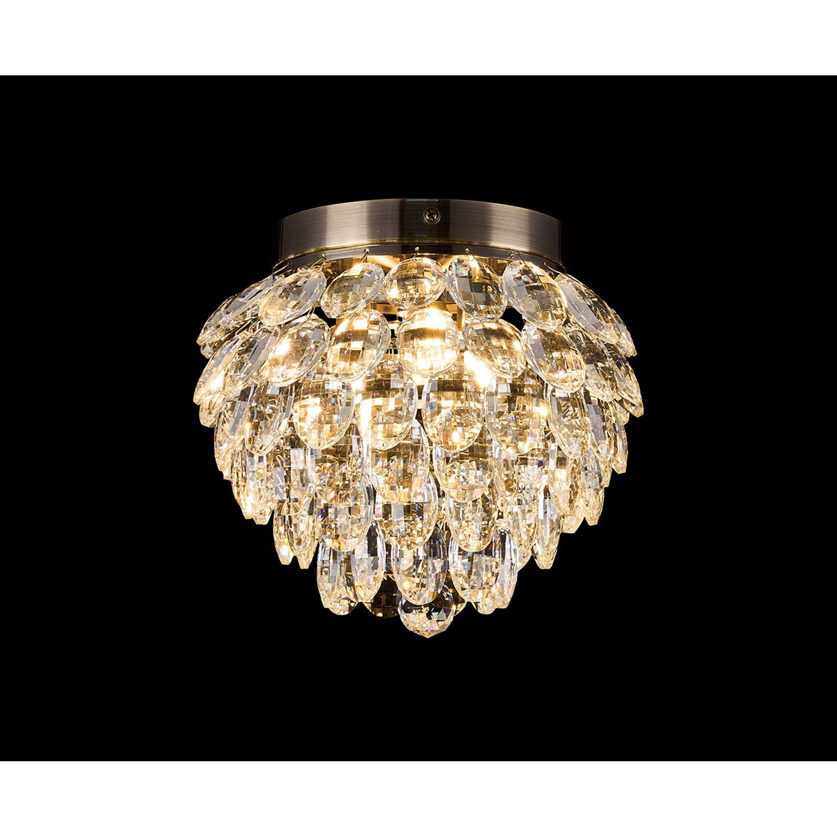 Coniston 3 Light Bathroom Crystal Flush Ceiling Light - Antique Brass