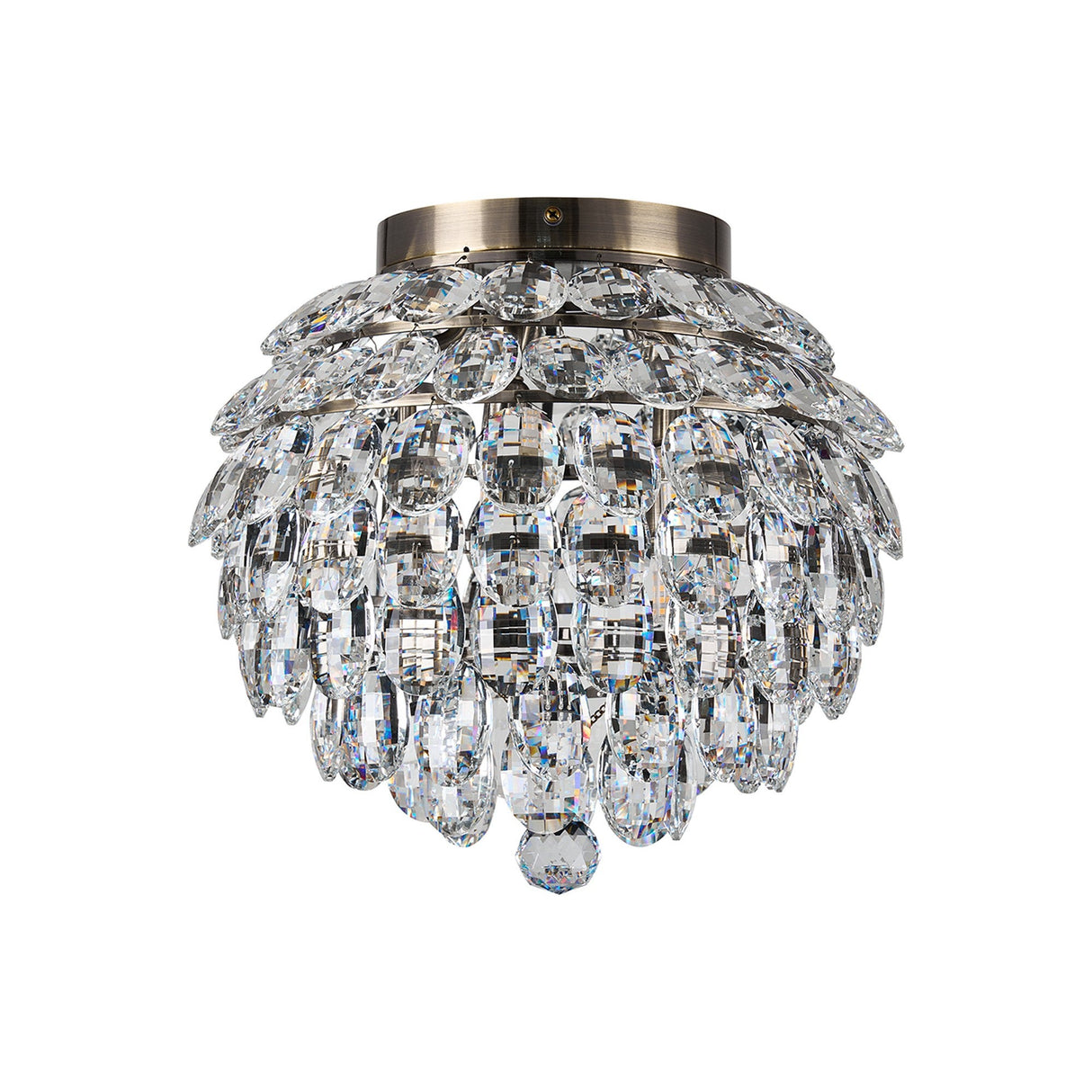 Coniston 5 Light Bathroom Crystal Flush Ceiling Light - Antique Brass