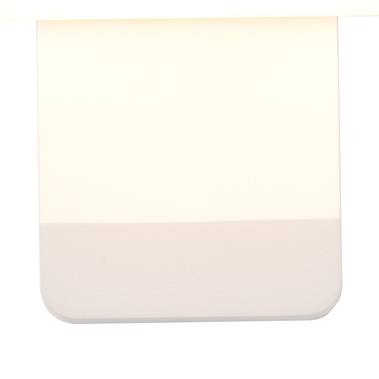Mantra Cooper outdoor LED wall light in white powder-coated finish, shown in close-up detail of the rounded rectangular housing with warm 3000K glow.