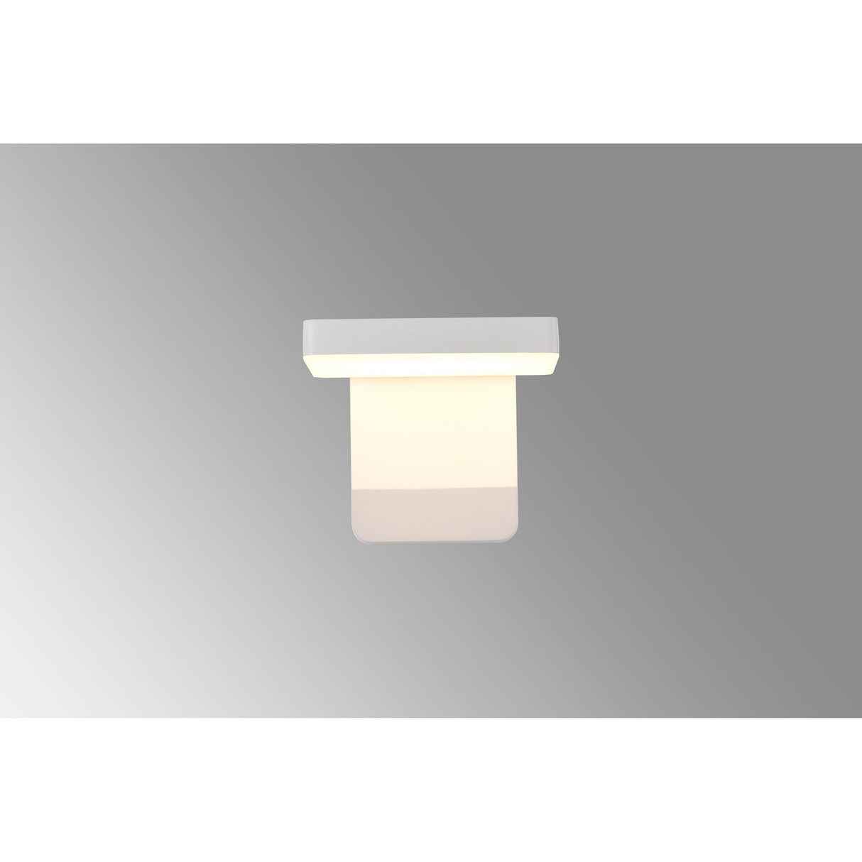 Mantra Cooper outdoor LED wall light in white powder-coated finish with square top housing and rectangular diffuser, shown against a light grey background.