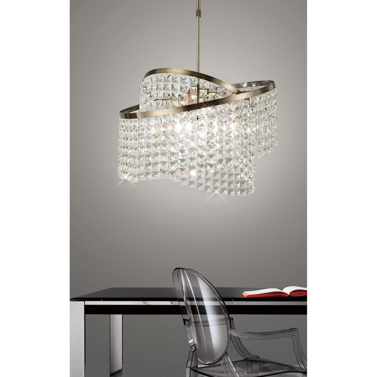 Cortina 58cm Telescopic 8 Light Crystal Chandelier - Antique Brass