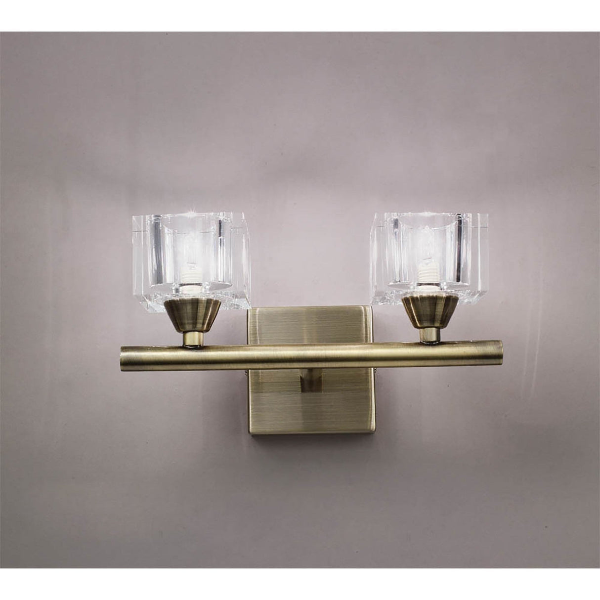 Cuadrax 2 Light Frosted Glass Wall Light - Antique Brass