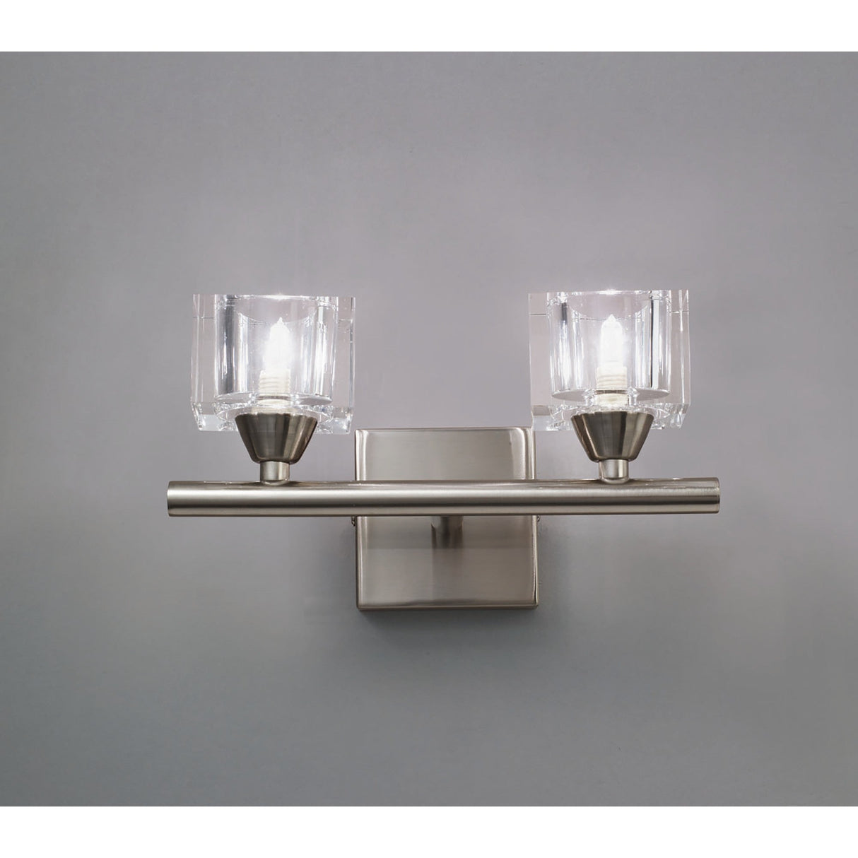 Cuadrax 2 Light Frosted Glass Wall Light - Satin Nickel