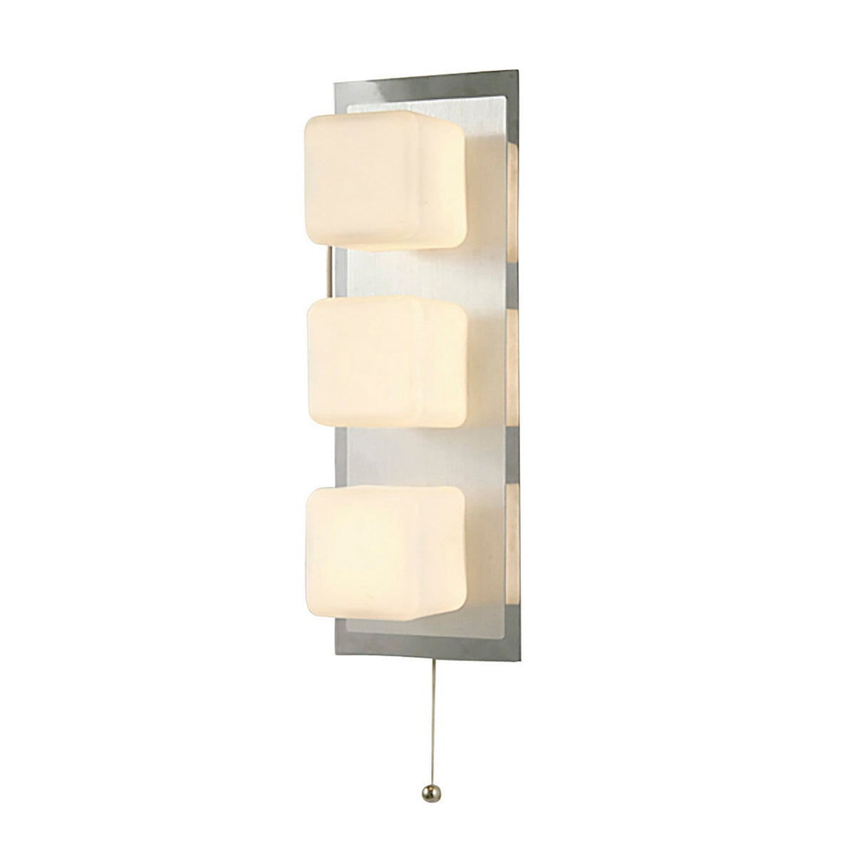 Cube 3 Light Bathroom Wall Lamp With Pull-Cord - Chrome