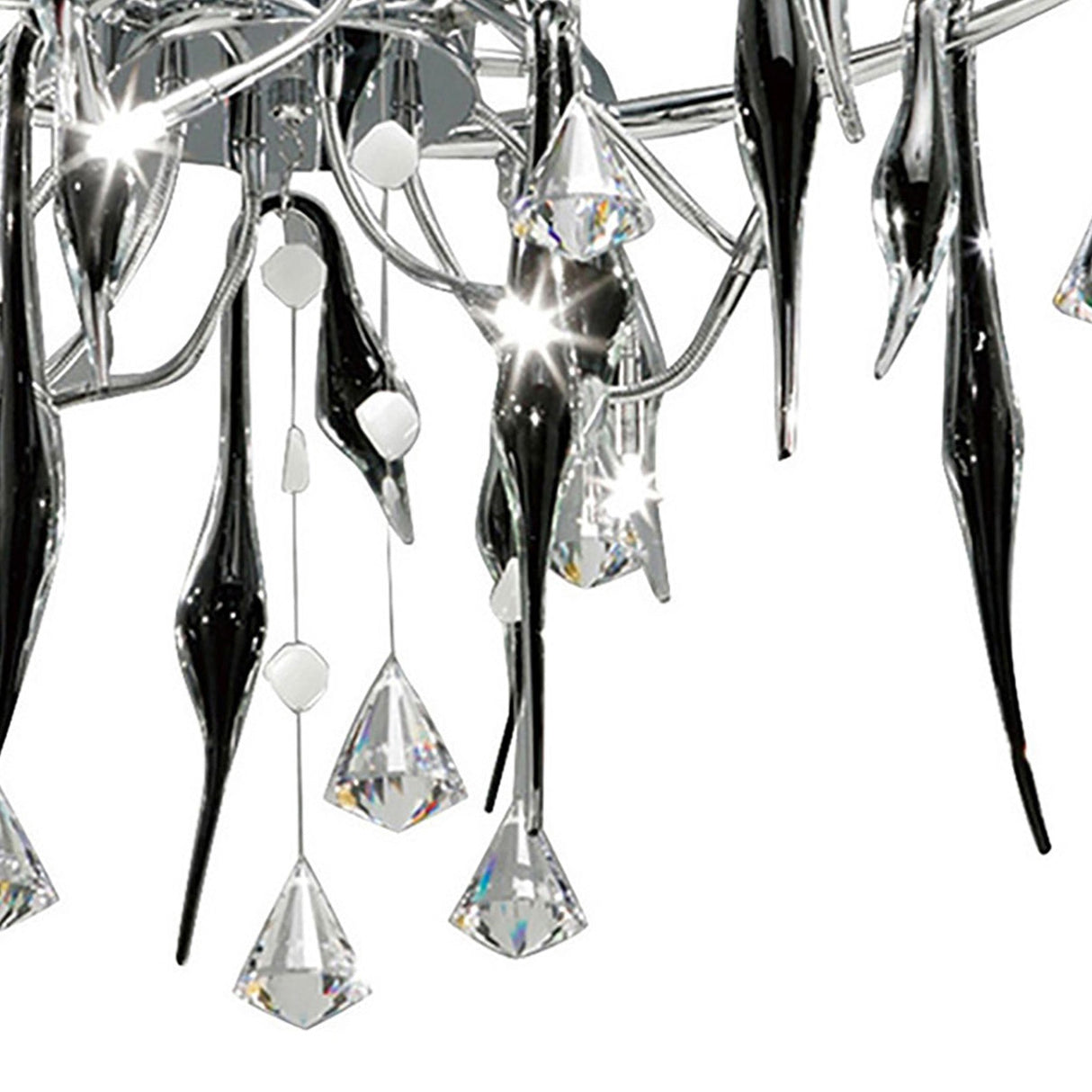 Cygnet 10 Light Crystal & Glass Semi-Flush Ceiling Light – Polished Chrome & Black