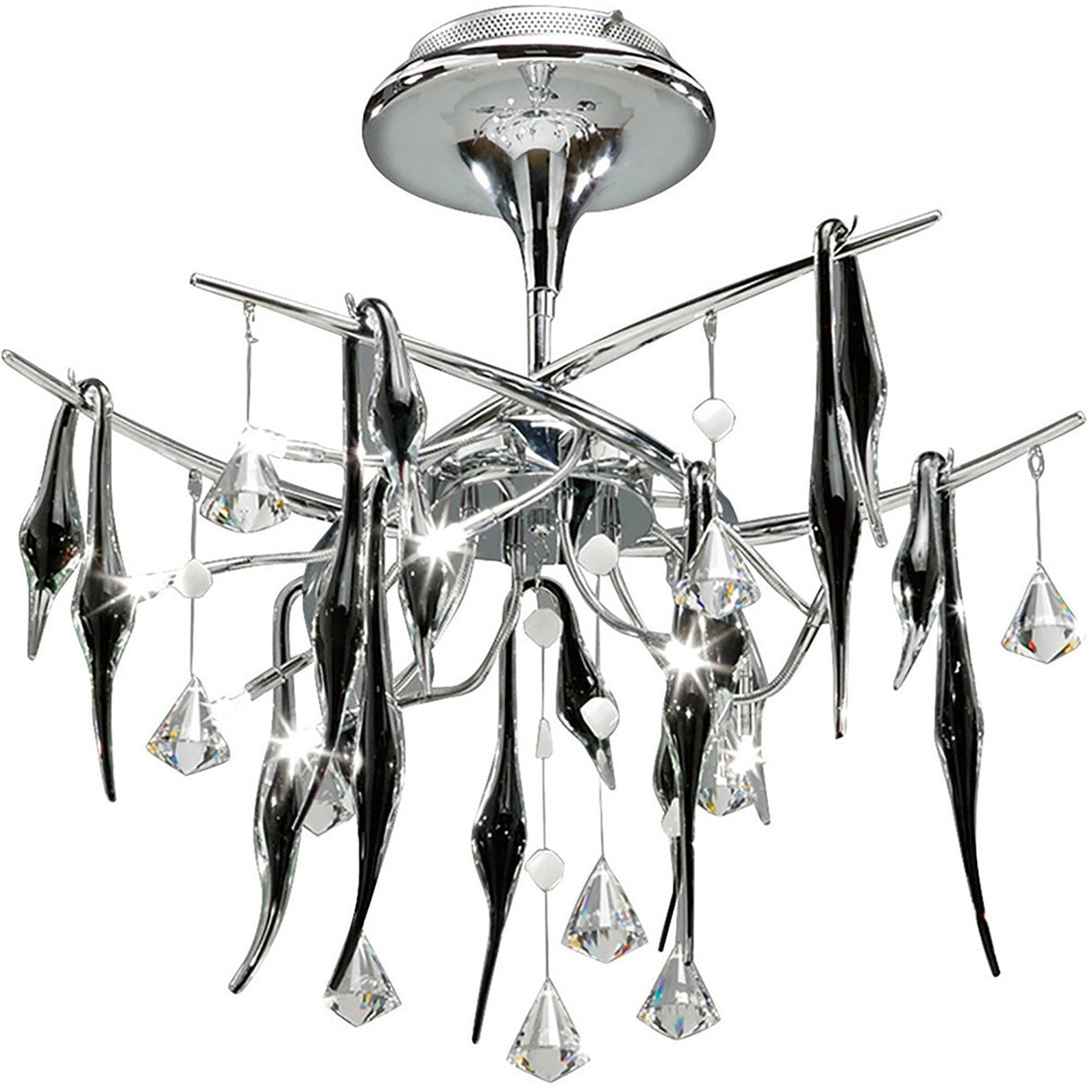 Cygnet 10 Light Crystal & Glass Semi-Flush Ceiling Light – Polished Chrome & Black