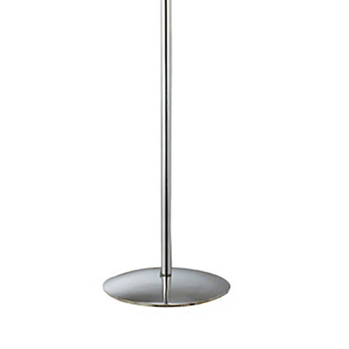 A close-up view of the base and lower part of the Cygnet 6 Light Glass & Crystal Floor Lamp - Chrome, featuring a round, flat base and sleek straight pole.