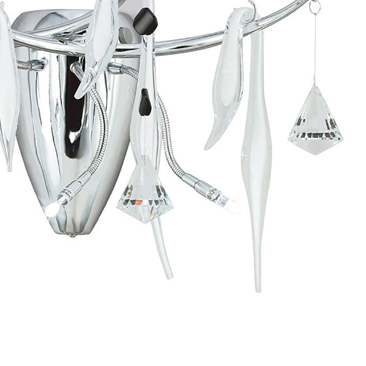 Cygnet 3 Light White Glass & Crystal Wall Light - Chrome