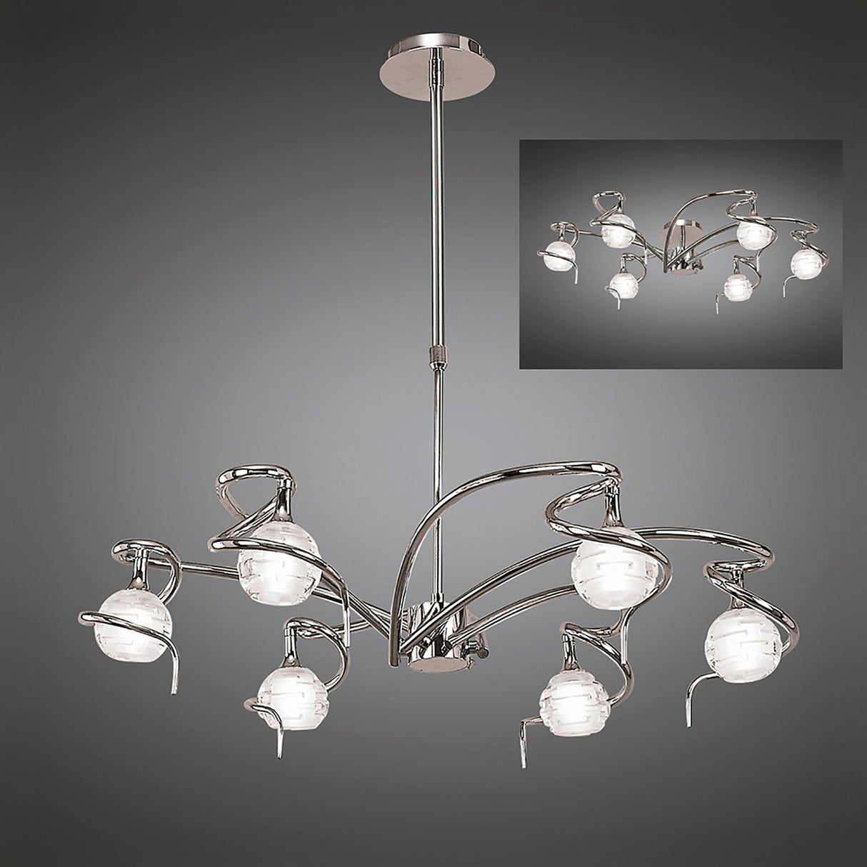Dali 70cm Telescopic 6 Light Chandelier/Semi-Flush - Polished Chrome