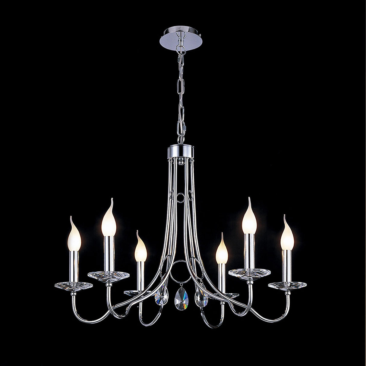 Danya 67cm Round 6 Light Crystal Chandelier - Polished Chrome