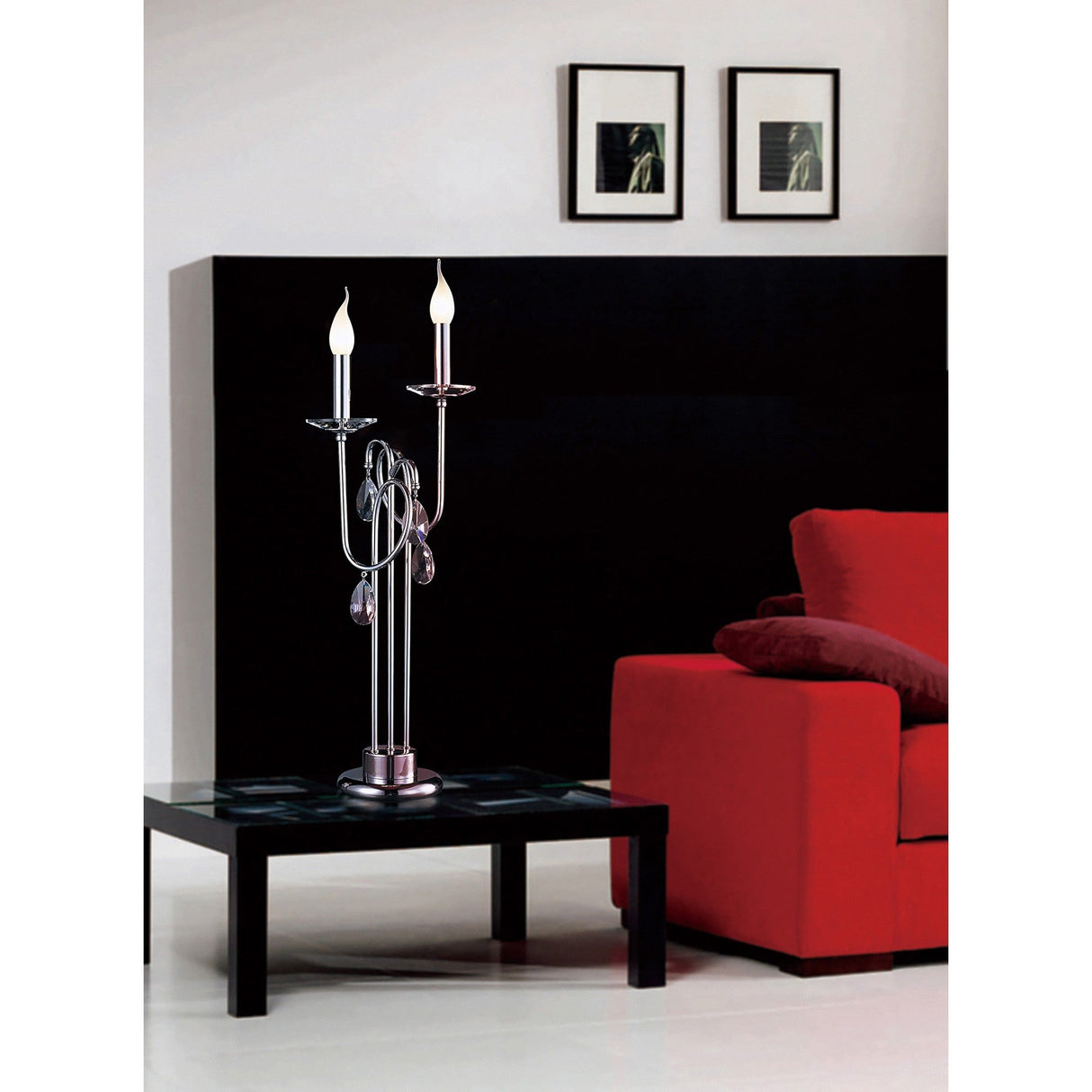 Danya 2 Light Crystal Table Lamp - Polished Chrome
