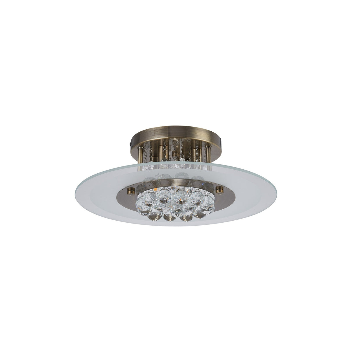 Delmar 4 Light Round Glass/Crystal Flush Ceiling Light - Antique Brass