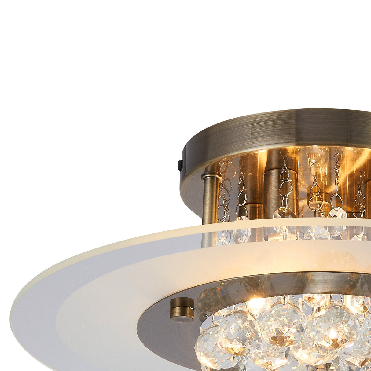 Delmar 4 Light Round Glass/Crystal Flush Ceiling Light - Antique Brass