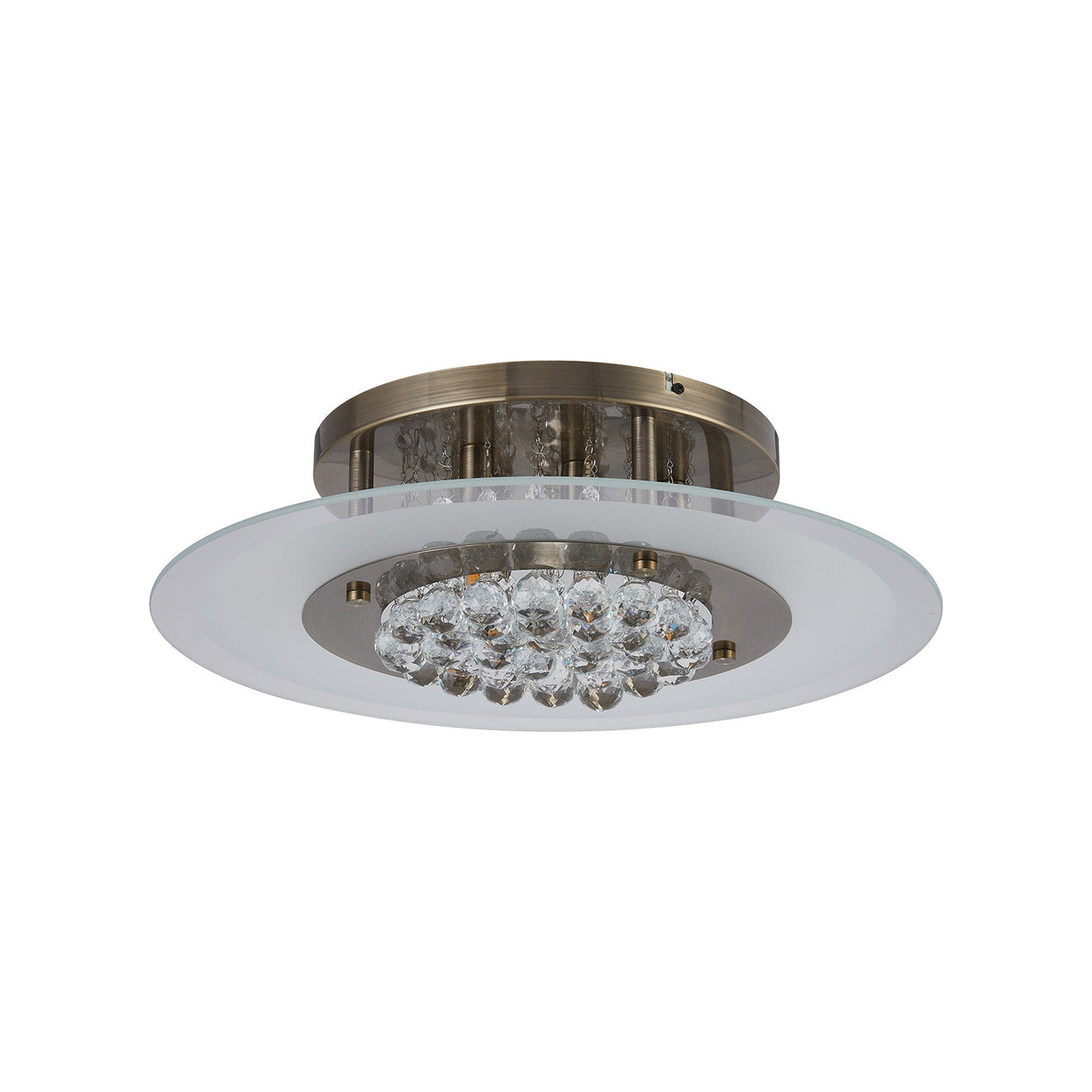 Delmar 6 Light Round Glass/Crystal Flush Ceiling Light - Antique Brass