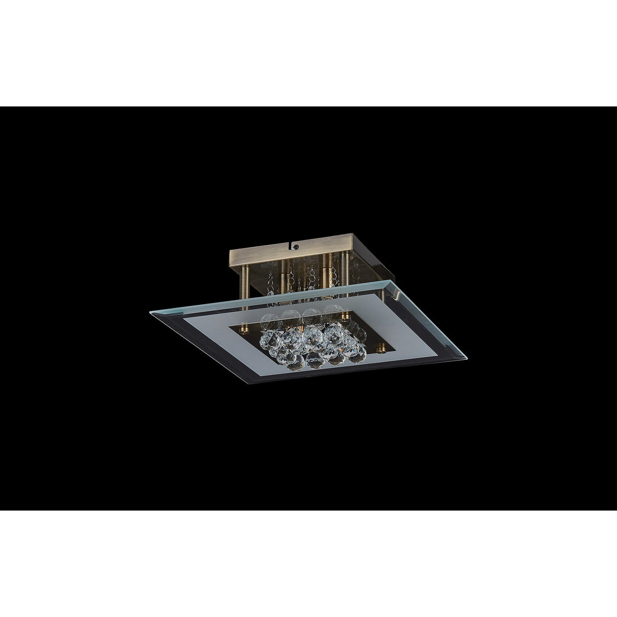 Delmar 4 Light Square Glass/Crystal Flush Ceiling Light - Antique Brass