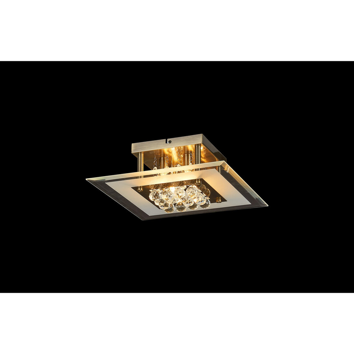 Delmar 4 Light Square Glass/Crystal Flush Ceiling Light - Antique Brass