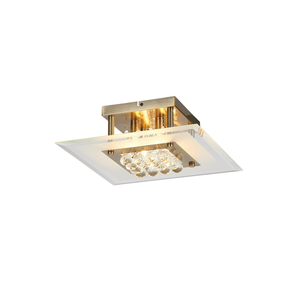 Delmar 4 Light Square Glass/Crystal Flush Ceiling Light - Antique Brass
