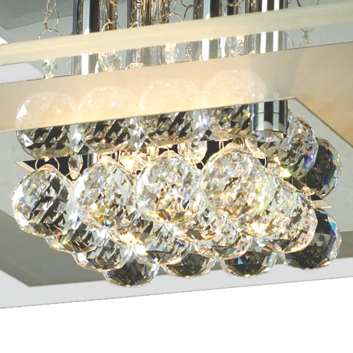Delmar 4 Light Square Glass/Crystal Flush Ceiling Light - Polished Chrome