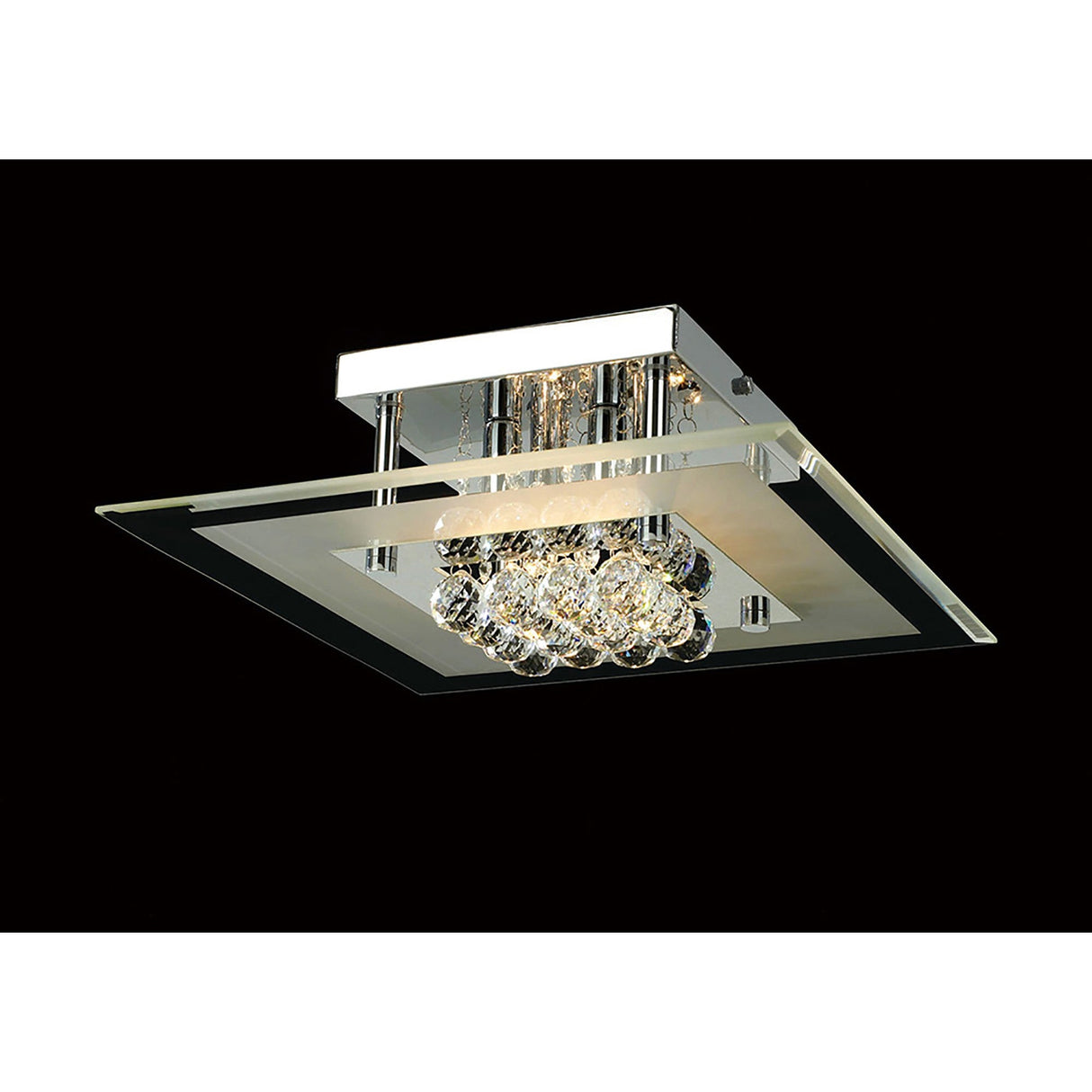 Delmar 4 Light Square Glass/Crystal Flush Ceiling Light - Polished Chrome