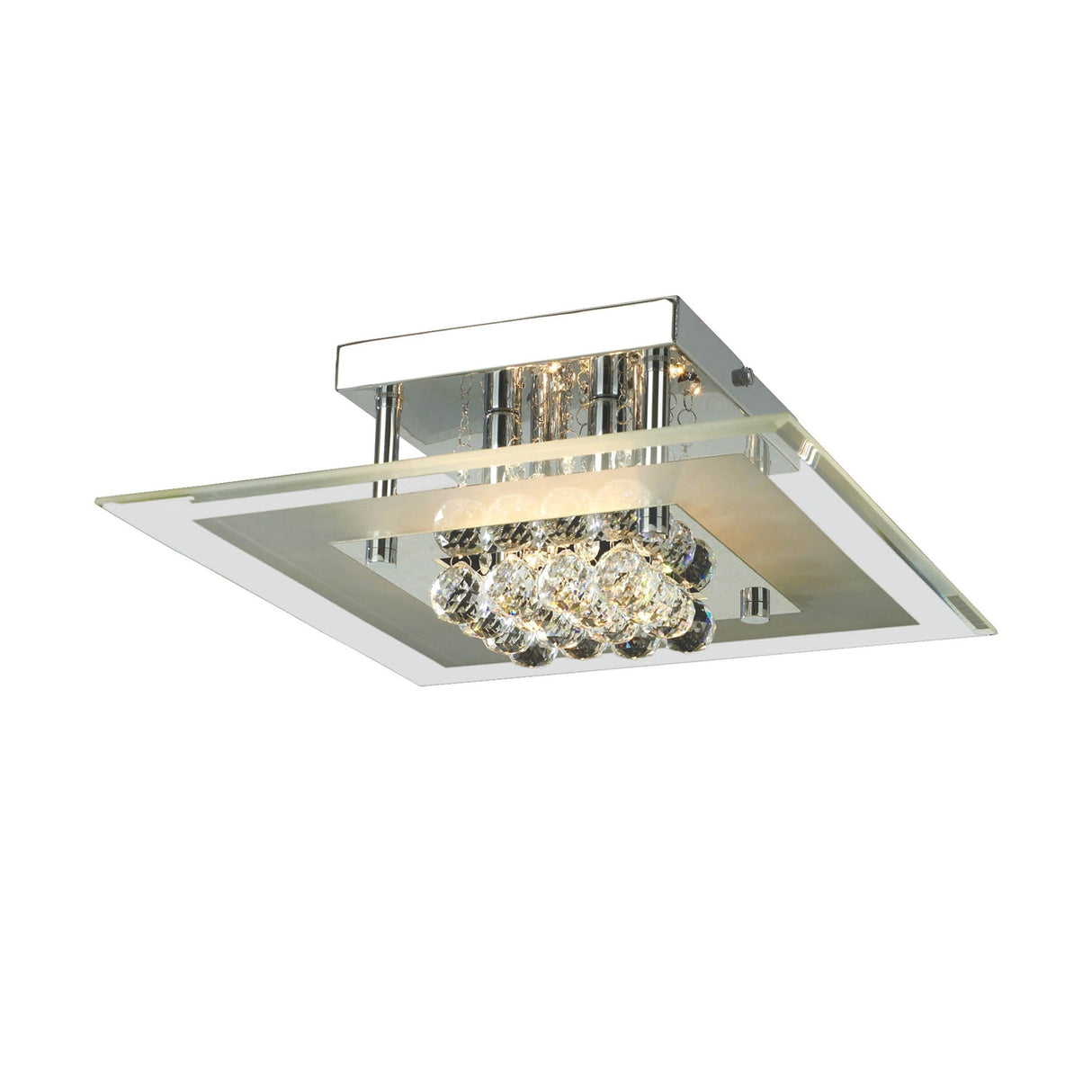 Delmar 4 Light Square Glass/Crystal Flush Ceiling Light - Polished Chrome