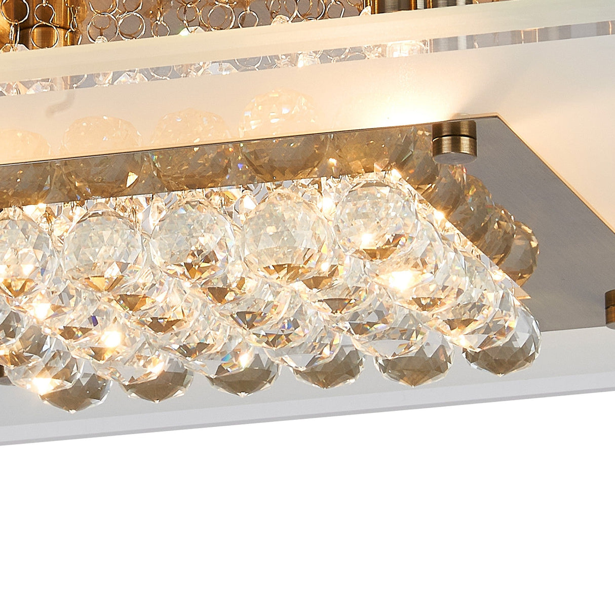 Delmar 6 Light Square Glass/Crystal Flush Ceiling Light - Antique Brass