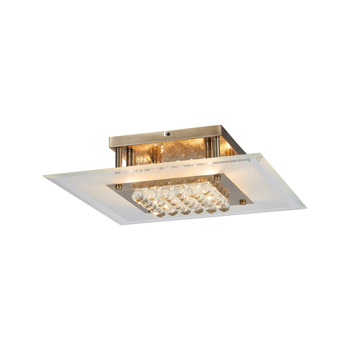 Delmar 6 Light Square Glass/Crystal Flush Ceiling Light - Antique Brass