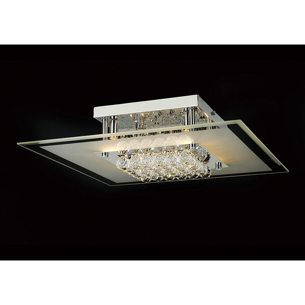 Delmar 6 Light Square Glass/Crystal Flush Ceiling Light - Polished Chrome