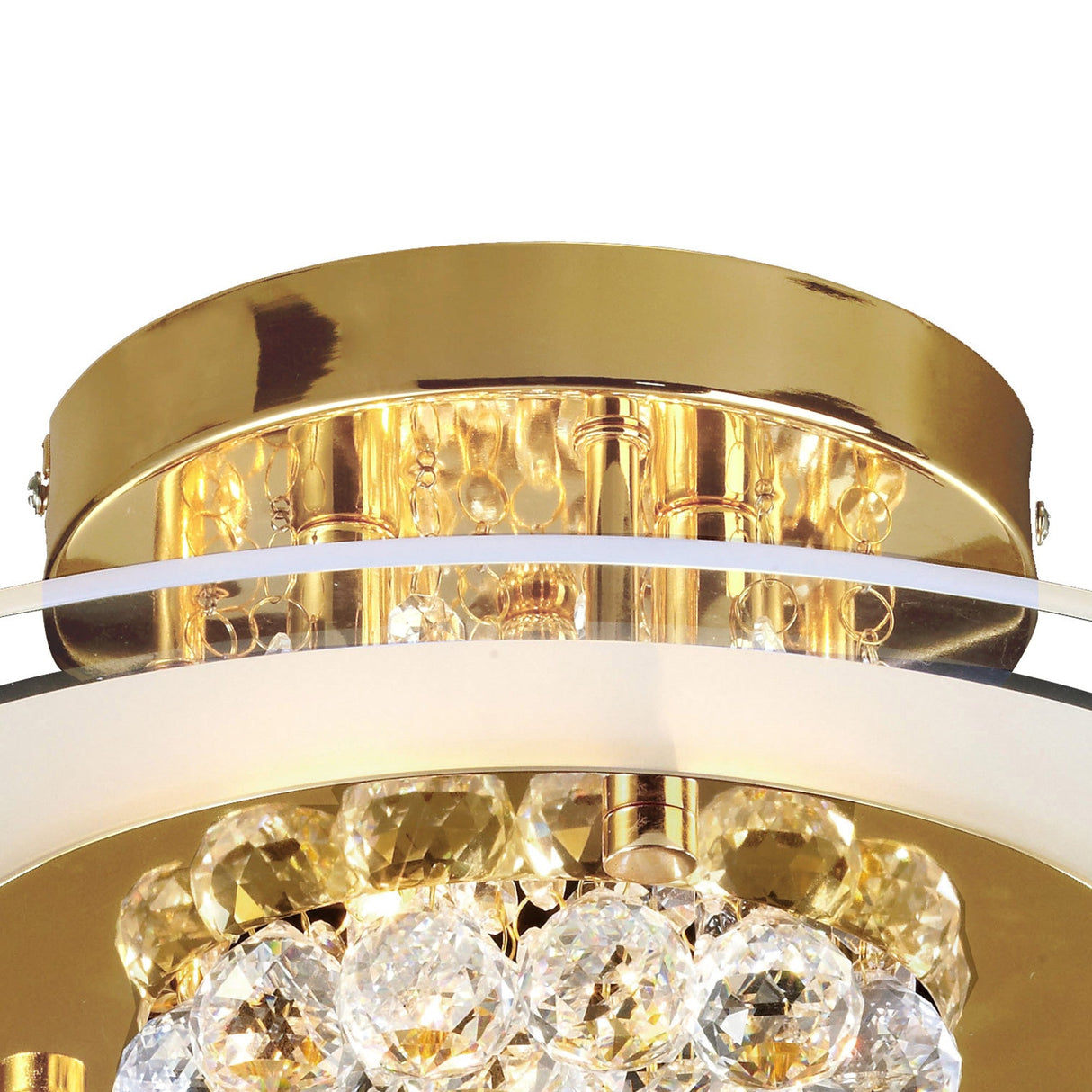 Delmar 4 Light Round Glass/Crystal Flush Ceiling Light - French Gold