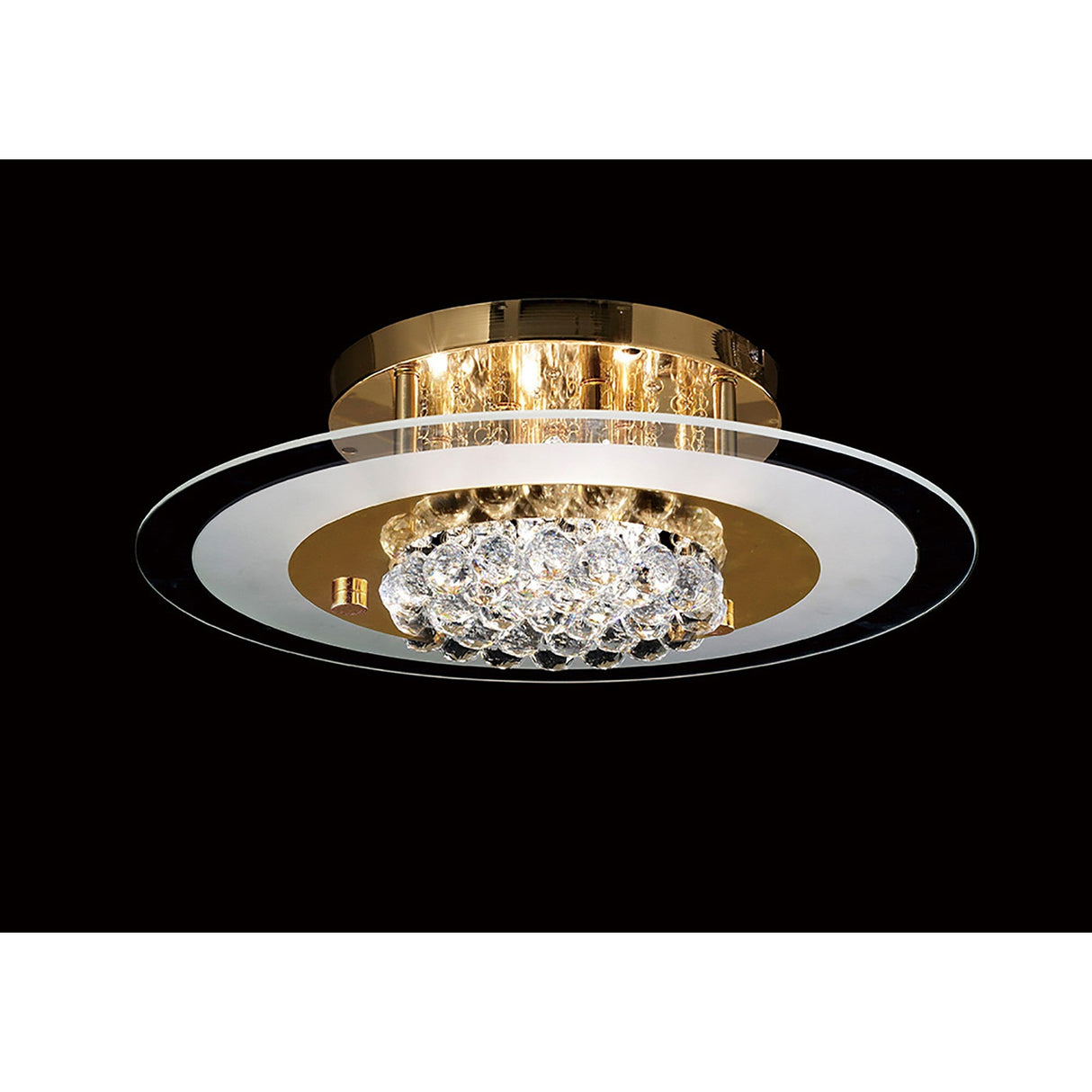 Delmar 6 Light Round Glass/Crystal Flush Ceiling Light - French Gold