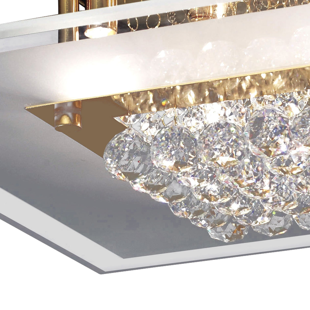 Delmar 6 Light Square Glass/Crystal Flush Ceiling Light - French Gold